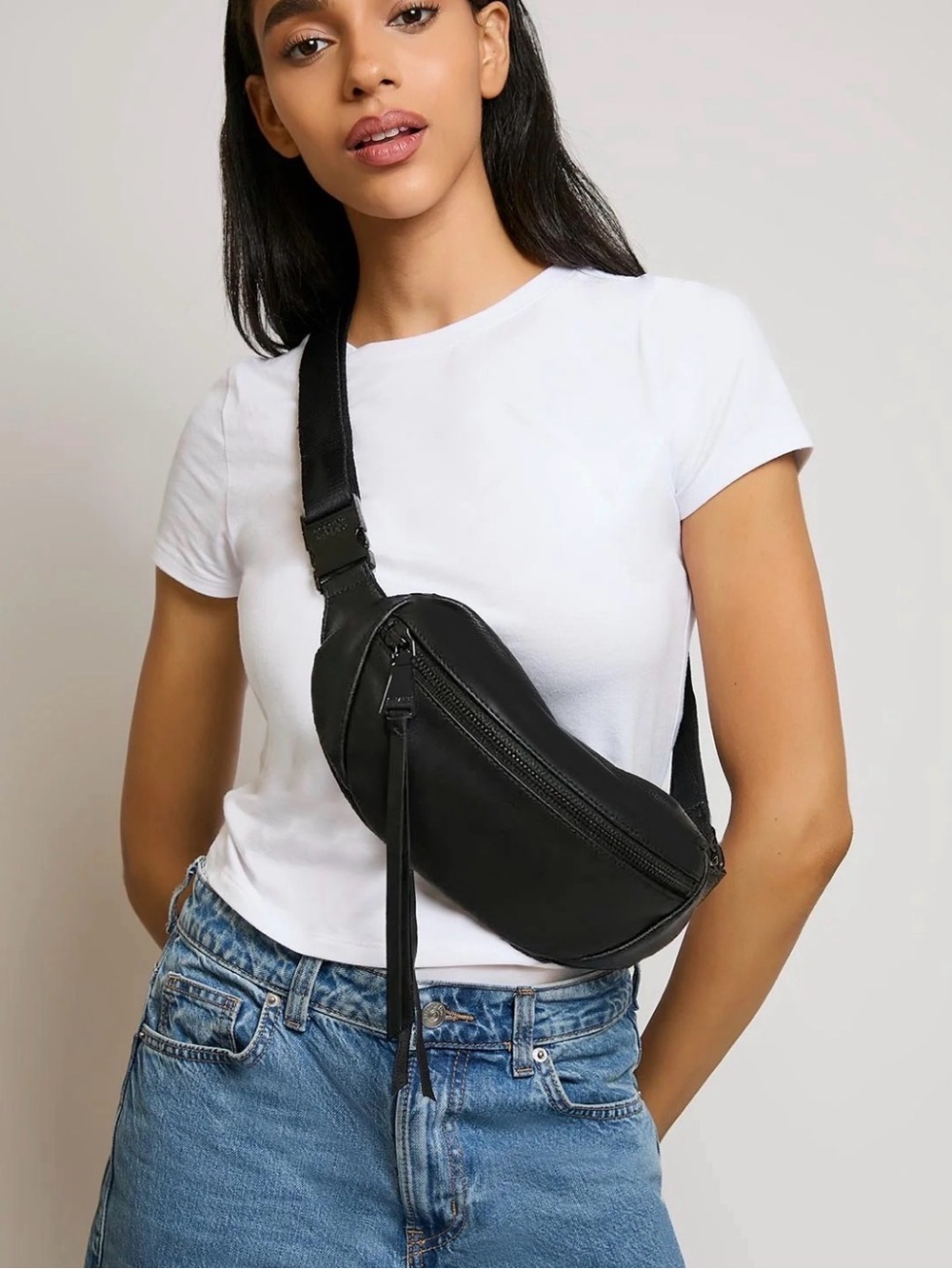 Aimee Kestenberg Milan Bum Bag Black Pebbled Leather Belt Fanny Pack